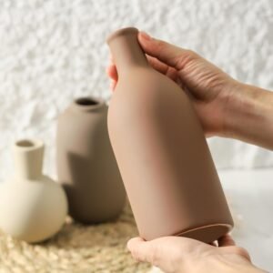 Ceramic Vases Set of 3, Modern Neutral Rustic Farmhouse Home Decor Pottery Pampas Decoration for Living Room, Table, Bathroom, Bedroom, Entryway - Brown