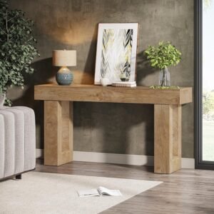 Tribesigns 63-Inch Long Console Table, Wooden Rectangular Sofa Table Behind The Couch, Farmhouse Entryway Table for Entrance, Hallway, Living Room (Natural)